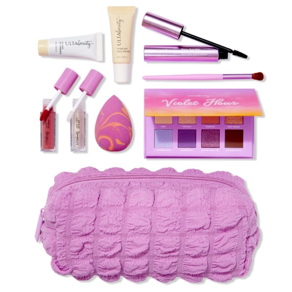 MARKED DOWN❤️‍🔥 Ulta Beauty 9pc Full Face Set Lilac Fabric Cosmetics Bag 👛 NEW